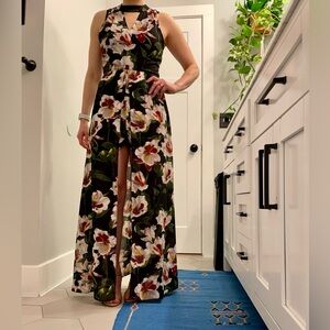 Black Floral Sleeveless Jumpsuit